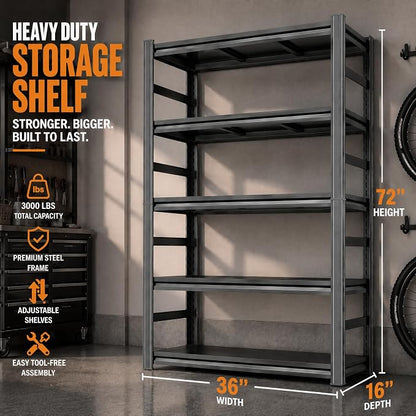 PRESTELION Garage Shelving 5-Tier Heavy Duty Metal Unit, 3000 LBS Adjustable - Image 2