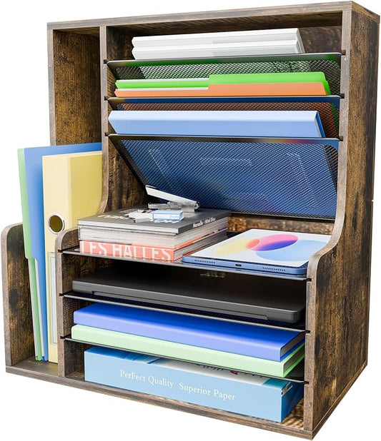Simple Trending 7- Tier Desk File Organizer, Paper Organizer, Rustic Brown | by SimpleTrending