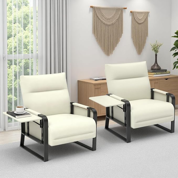 Upholstered Accent Chairs Set of 2, Modern Faux Leather Sofa Chairs by Tbillionnext