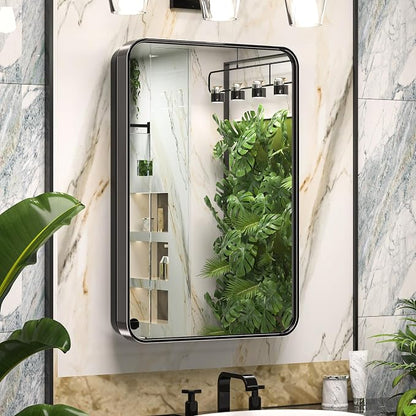 Keonjinn 16" x 24" Black Medicine Cabinet Mirror, Stainless Steel Framed | by Keonjinn