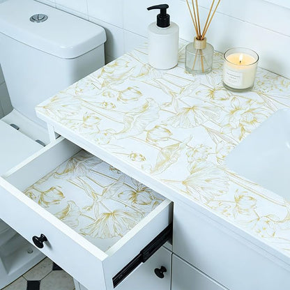 Shelf Liners Non Adhesive Light Base Gold Lotus Pattern - Image 4