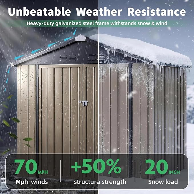 AECOJOY 4' x 6' Outdoor Metal Storage Shed, Heavy Duty Garden Tool Shed - Image 2