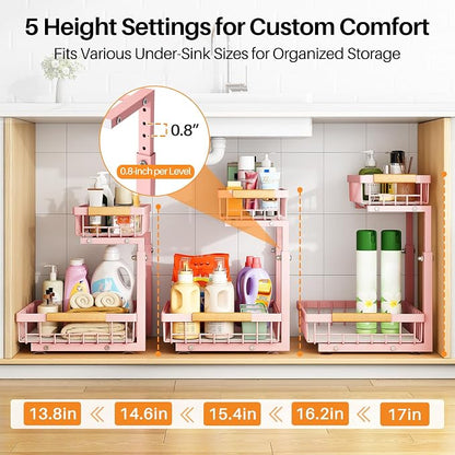PXRACK Under Sink Organizer, Adjustable Height, 2 Tier Pull Out Under Cabinet - Image 5