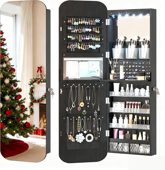 Vlsrka 47.2" LED Mirror Jewelry Cabinet, Wall/Door Mounted Full Length Mirror by VlsrkaFurniture
