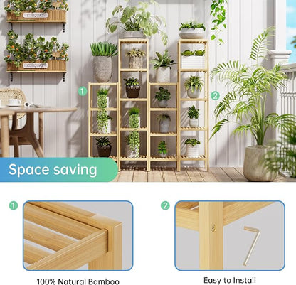 SMIBUY Bathroom Storage Shelf, 5-Tier Bamboo Rack Organizer - Image 5