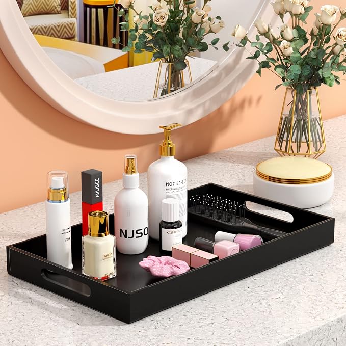 NIUBEE Acrylic Serving Tray 12x20 Inches -Spill Proof- Black Decorative Tray - Image 6
