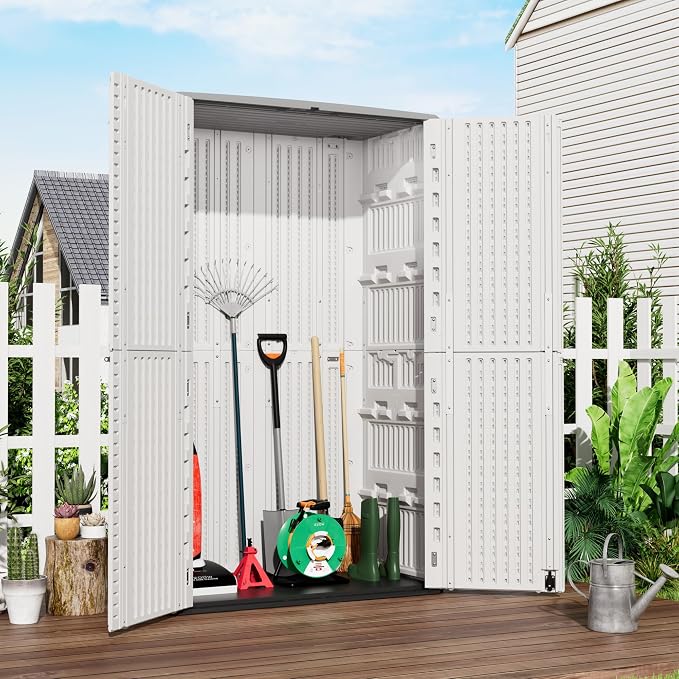 Outdoor Storage Cabinet Waterproof, Resin Vertical Storage Shed Lockable - Image 4