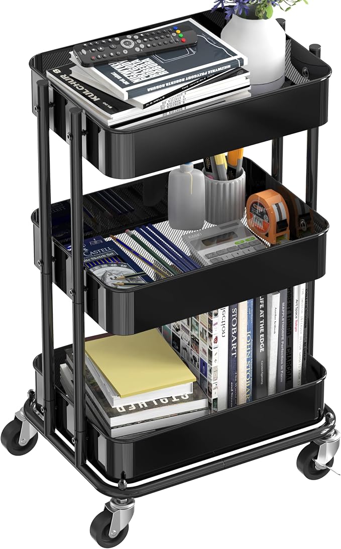Simple Houseware 3-Tier Compact Utility Rolling Cart, Low 24” Height Fits Under - Image 4