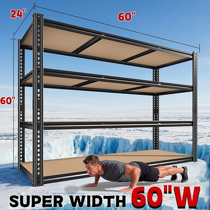 ROOMFAVE 60" W Garage Shelving Metal Shelving 2800LBS Storage Shelves Heavy - Image 3
