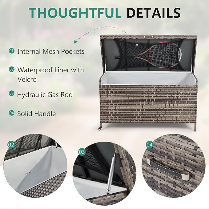 AVAWING 240 Gallon Wicker Deck Box - Image 5
