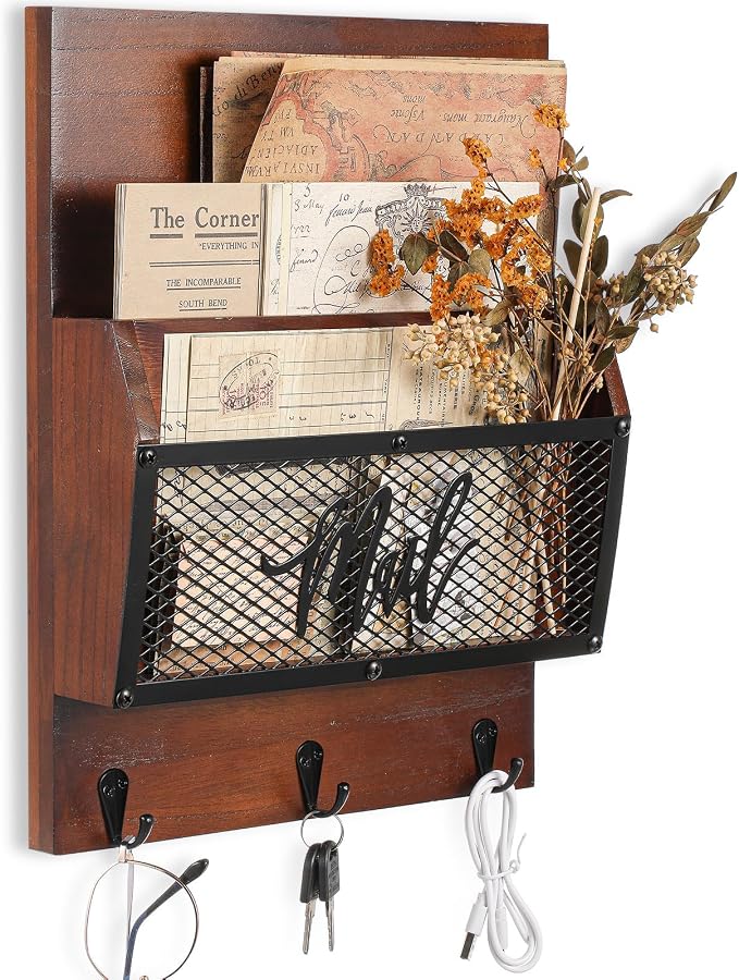 Yalikop Farmhouse Mail Organizer Wall Mounted Rustic Mail Holder Hanging Key by Yalikop