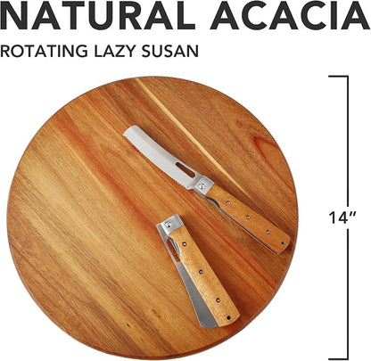 Acacia Wood Lazy Susan, Wood Turntable Tray Cabinet Organizer - Image 2