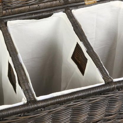 The Basket Lady 3-Compartment Wicker Laundry Sorter Hamper, 30 in L x 15 in W x - Image 3