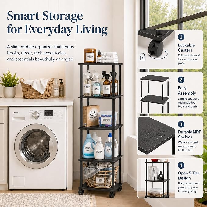 5-Tier 50.4" Tall Black Bathroom Shelving Unit - Image 4