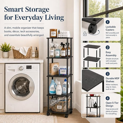 5-Tier 50.4" Tall Black Bathroom Shelving Unit - Image 4