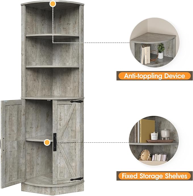 Vabches 64.8" Tall Farmhouse Corner Cabinet, Corner Shelf - Image 4