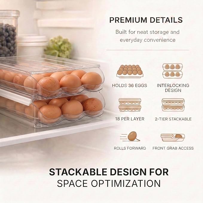 Egg Holder for Fridge with Rolling Auto Dispense, Egg Dispenser for Refrigerator - Image 6