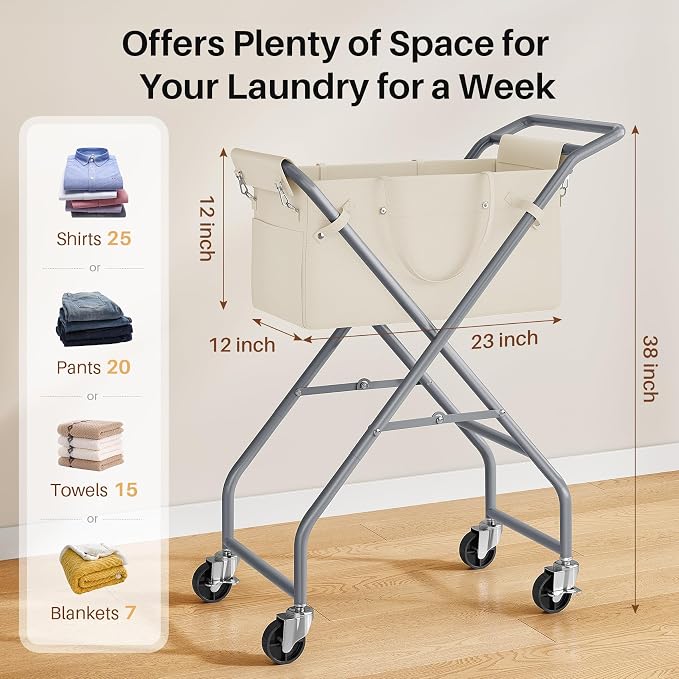 No-Bend Laundry Cart- Rolling Hamper - Image 6