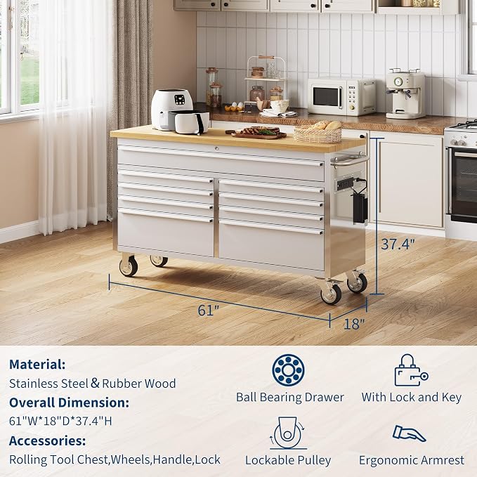 61-Inch Heavy-Duty Rolling Tool Chest & Mobile Workbench - Image 3