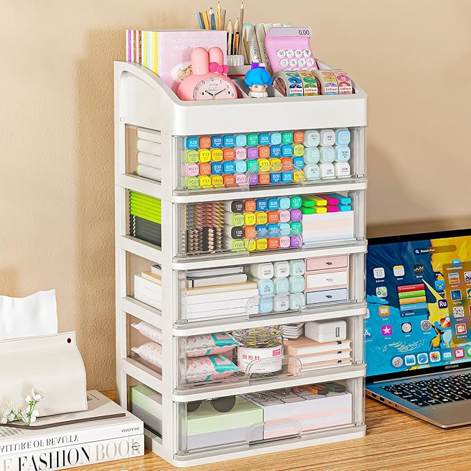 Desk Organizer with Drawers, 5 Drawers Storage Organizer, Desktop Storage - Image 5