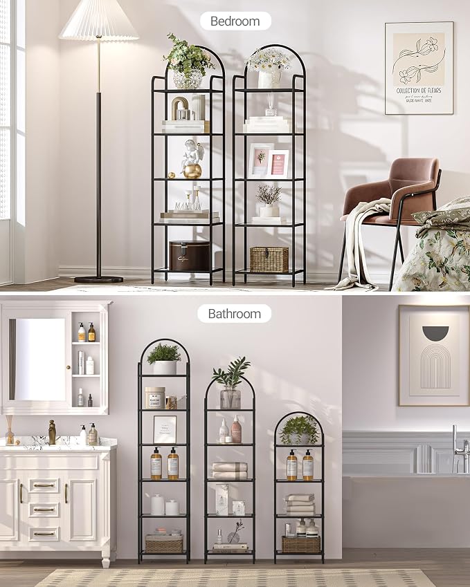Hzuaneri Bookcase Bookshelf, Tempered Glass Bookshelves | Slim Shelving Unit - Image 6