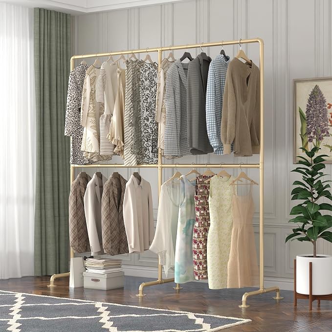 Industrial Pipe Clothing Rack, Double Rod Clothes Rack - Image 2