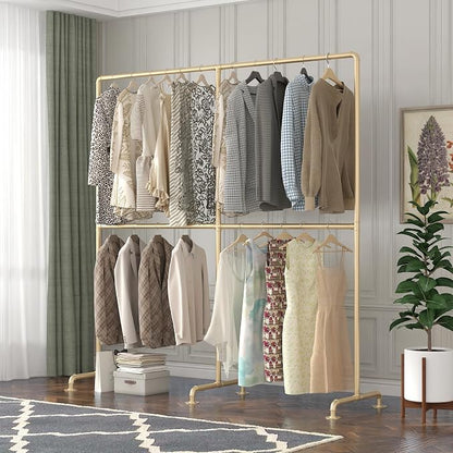 Industrial Pipe Clothing Rack, Double Rod Clothes Rack - Image 2