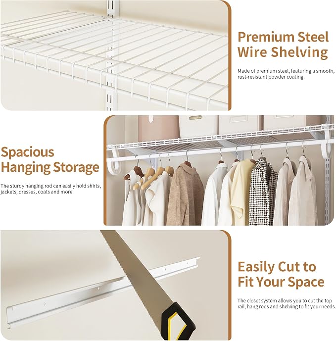 PROWORX 2-4 Ft. White Custom Insert Wire Closet Organizer System Kit | - Image 6