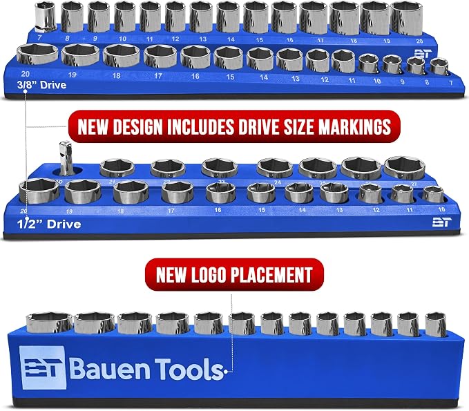 Magnetic Socket Organizer Set -3 Piece Metric Magnetic Socket Holder Set Blue - Image 2
