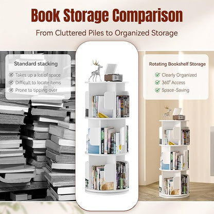 3-Tier 360° Rotating Bookshelf, Round Floor Standing Bookcase - Image 4
