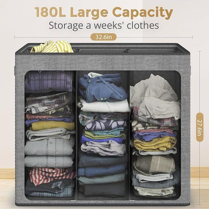 180L Laundry Hamper 3 Section, Large Laundry Basket - Image 7