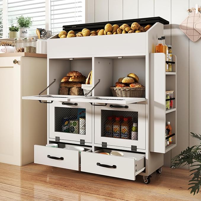 Verano Garden 31.5" Large Potato and Onion Storage Bin on Wheels, Bread Box | - Image 9