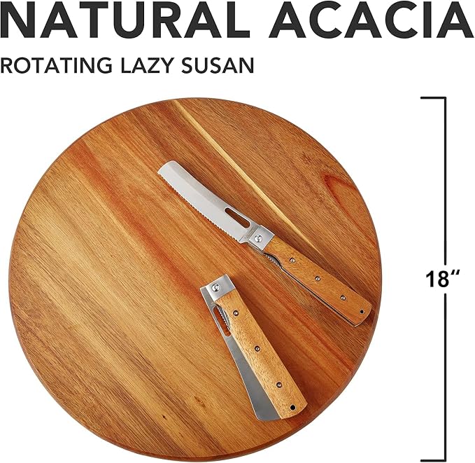 Acacia Wood Lazy Susan Wood Turntable Tray Cabinet Organizer - Image 2