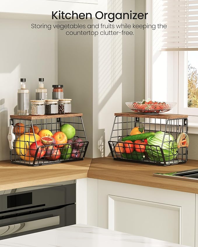 2-Tier Fruit Basket for Kitchen, Stackable wire basket - Image 3