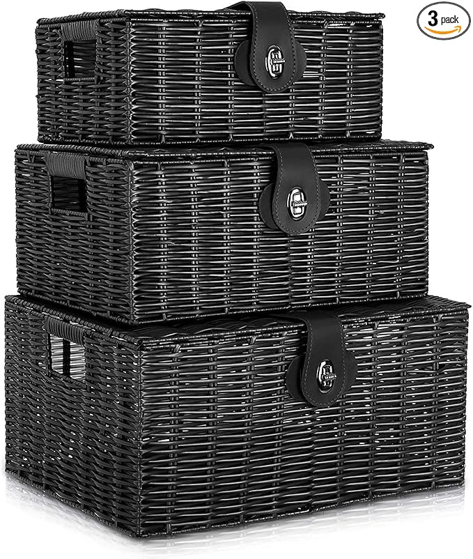 Set of 3 Woven Wicker Storage Basket Box by Homepeaz