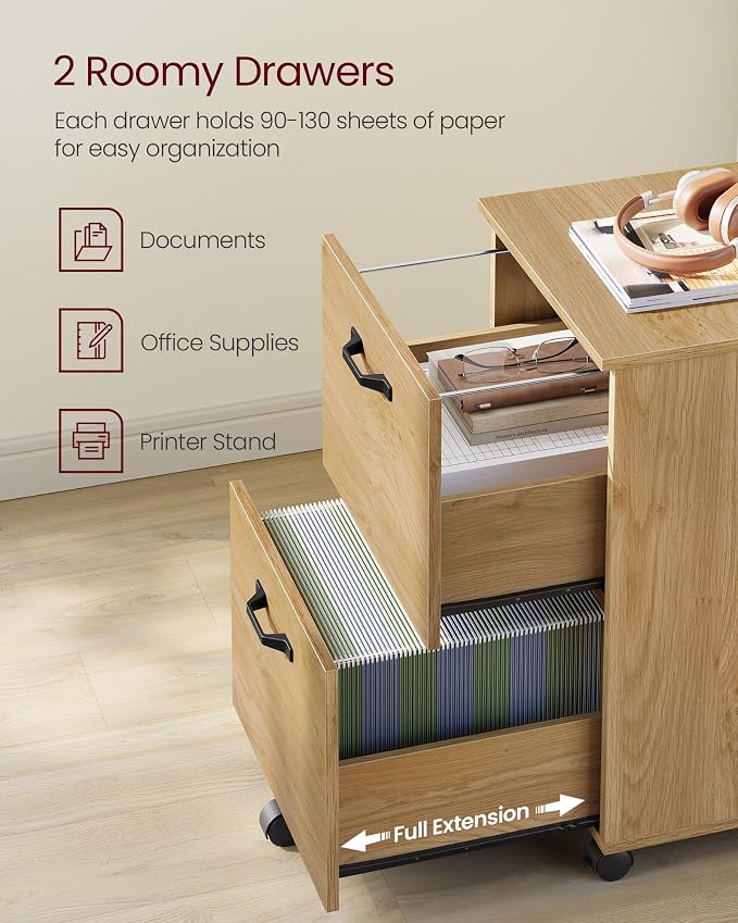 VASAGLE 2-Drawer File Cabinet, Small Rolling Filing Cabinet - Image 4