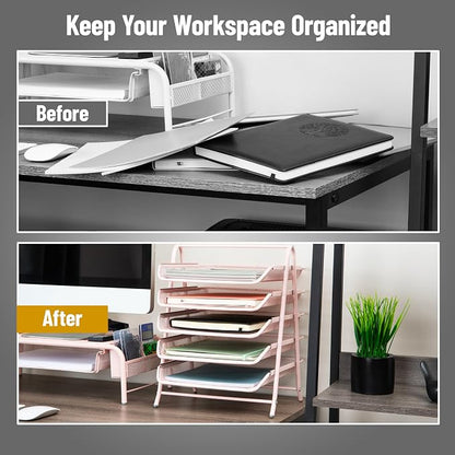 Mind Reader 5-Tier Paper Tray Organizer, Vertical Desktop File Storage Rack - Image 5