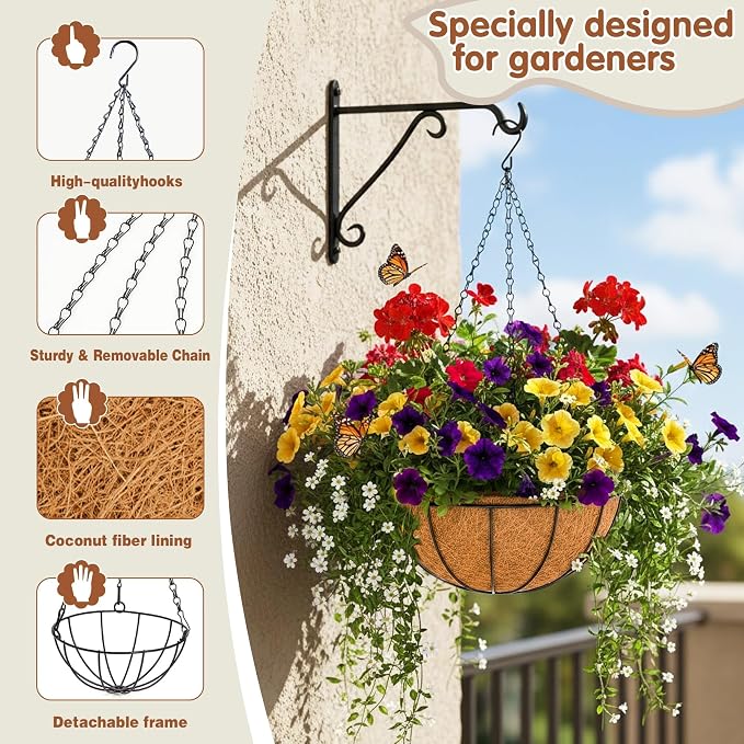Metal 10 inch Round Planter, 4 Pack Hanging Wire Basket - Image 6