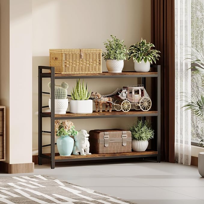 3 Tier Bookshelf 39.37" Width, Dorm Desk Hutch, Desk Shelf, Long Industrial - Image 5