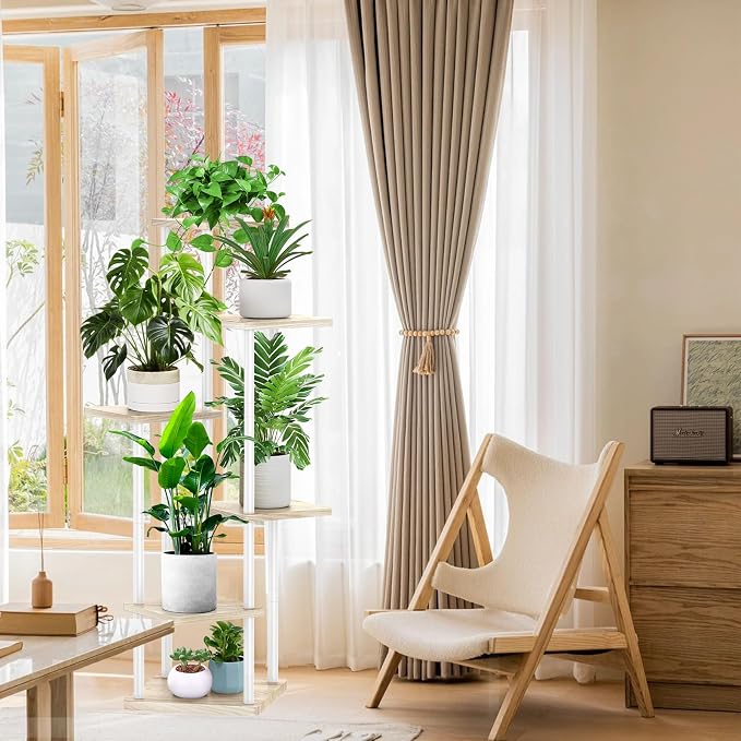 6 Tier Plant Stand Indoor, Thickened Metal Wood Corner Plant Shelf Stands - Image 6