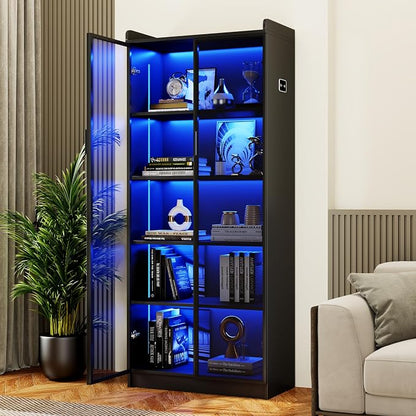 Display Cabinet with Doors and Adjustable Shelves, 5 Tier Display Case by CraftYourIdealHomeLife