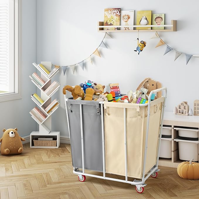 Hoctieon 2 Section Laundry Sorter Cart, 400L Rolling Hamper - Image 3