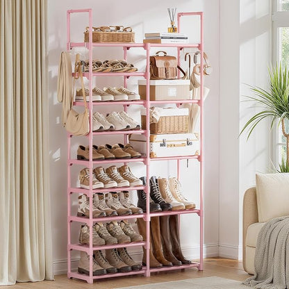 WOWLIVE 9 Tier 2-Column Shoe Rack, 30-35 Pairs Stackable Pink | Compact 33.75in - Image 4