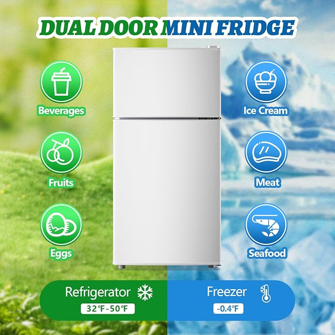 2.4 Cu.ft Mini Fridge with Top Freezer Apartment Size Dual Door Compact - Image 2