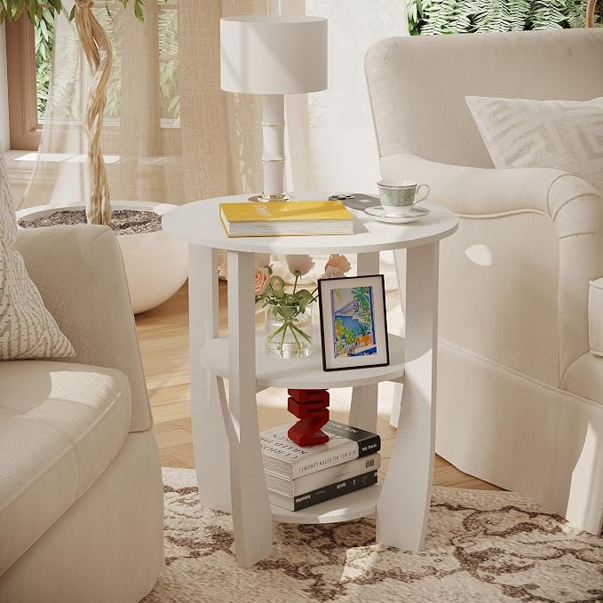 White Round Side Table, 3-Tier End Table - Image 2