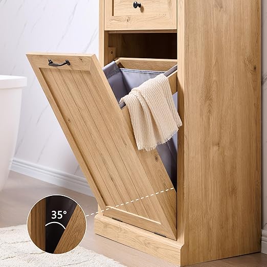 Tilt Out Trash Can Cabinet, 10 Gallon Farmhouse Laundry Hamper Cabinet - Image 5