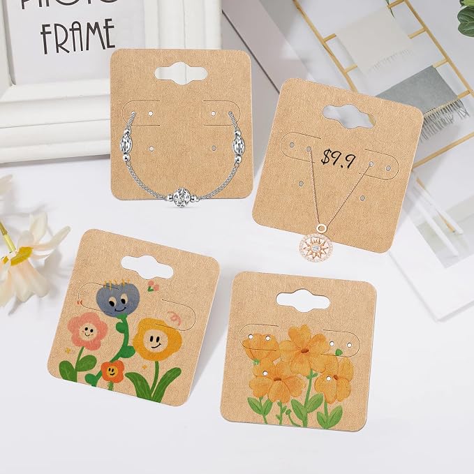 joycraft 100Pcs Earring Display Holder Cards, 2 Inch Brown Earring Hanging Cards - Image 7