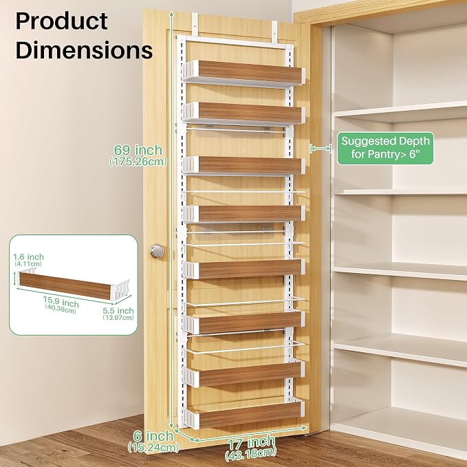 SNTD 8 Tiers Wooden Over the Door Organizer, Walnut | Pantry Door Organizers - Image 2