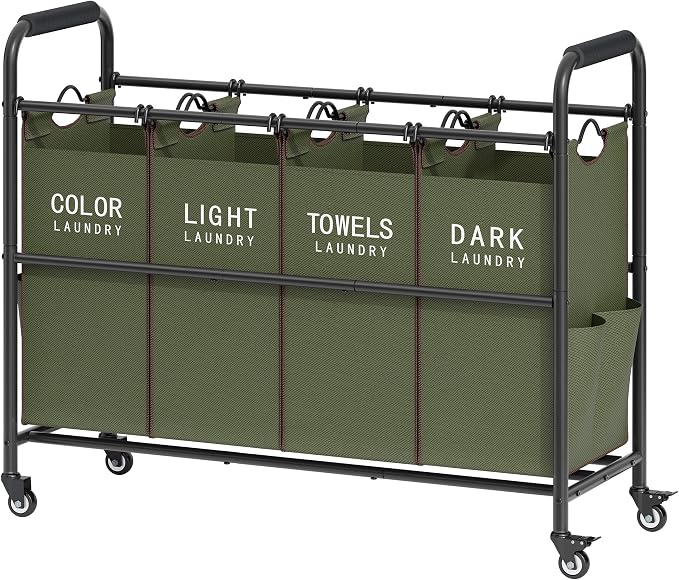 Tajsoon 4 Bag Laundry Sorter Cart, 4 Section Laundry Hamper Sorter by Tajsoon