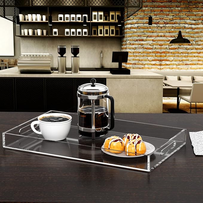 NIUBEE Acrylic Serving Tray 12x20 Inches -Spill Proof- Clear Decorative Tray - Image 5